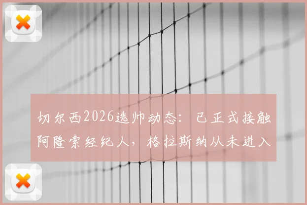 切尔西2026选帅动态:已正式接触阿隆索经纪人,格拉斯纳从未进入候选名单